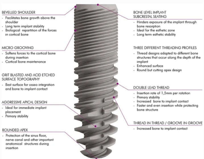 Figure 1. Schematic representation of the technical characteristics of the investigated C-Tech Esthetic Line implant system (provided by the manufacturer)